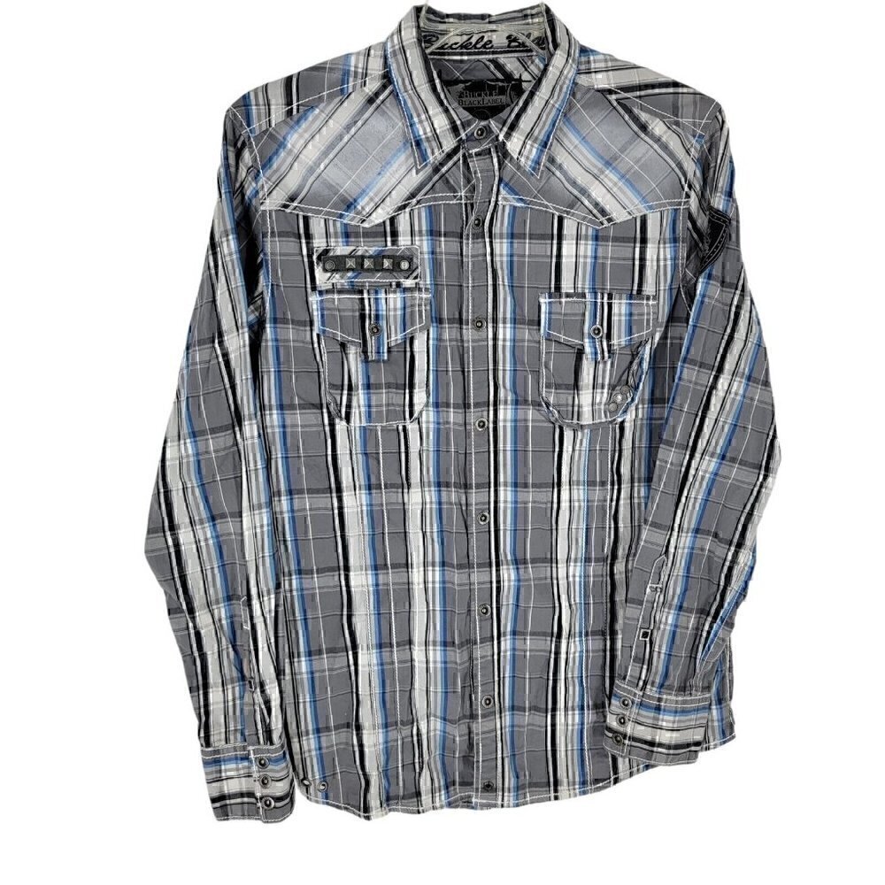 Buckle Black Label No 048 Snap Button Plaid Shirt Size Medium Slim fit